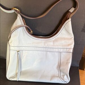 HOBO White Leather Shoulder Hobo with Contrast Trim
